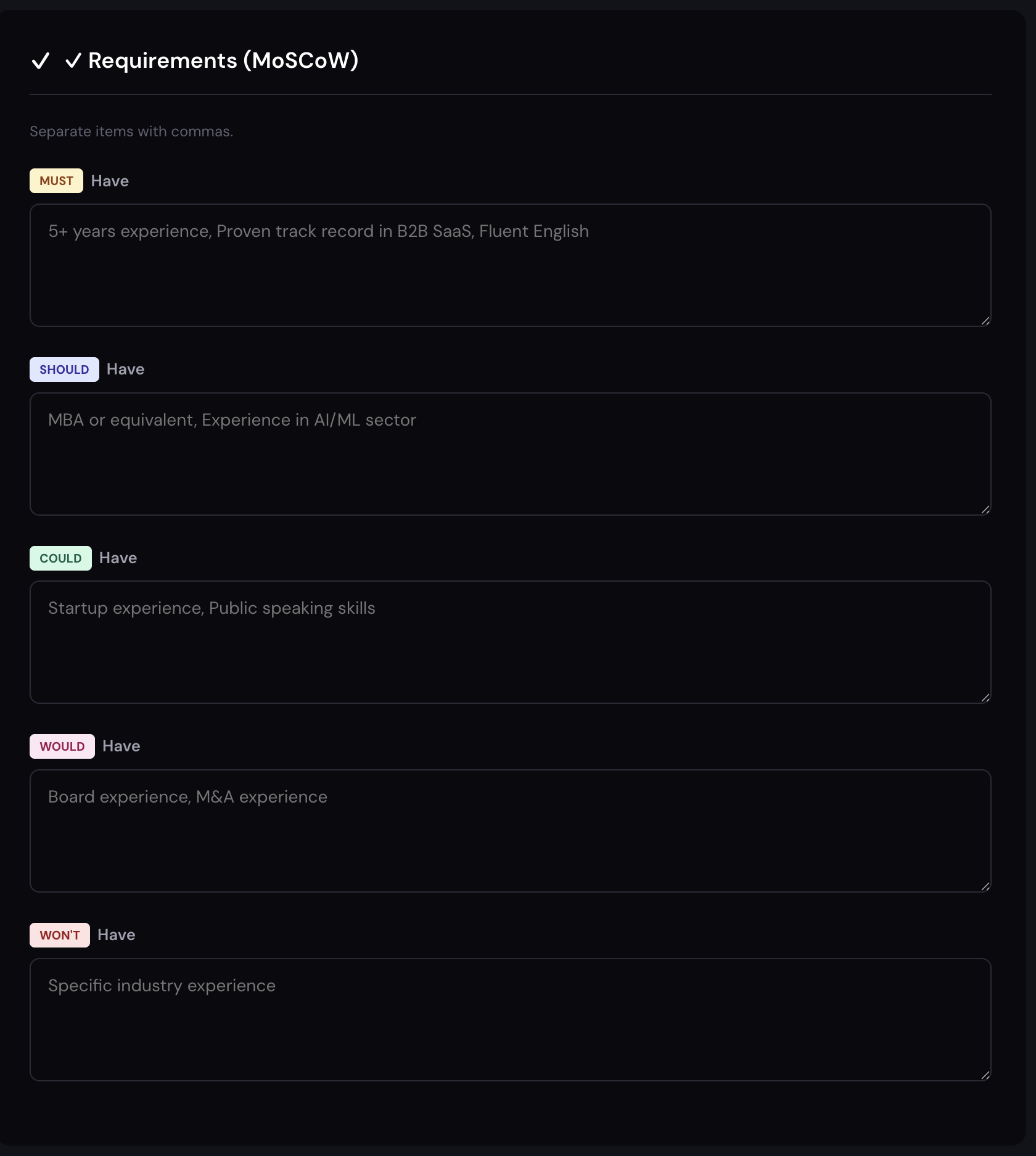 NoesisHiring Job Page Builder form with MoSCoWW fields